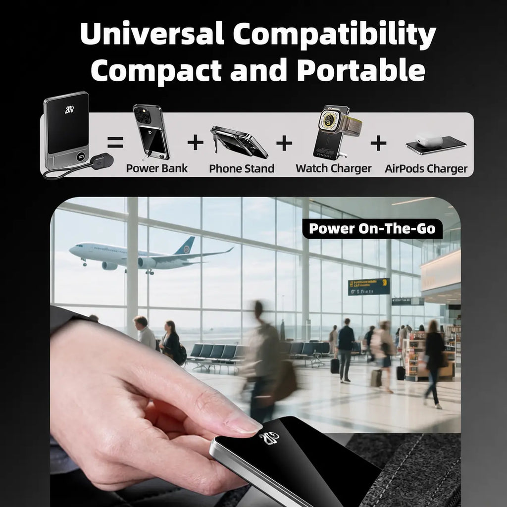 Magnetic Wireless Power Bank 5000mAh with Kickstand & LED Display