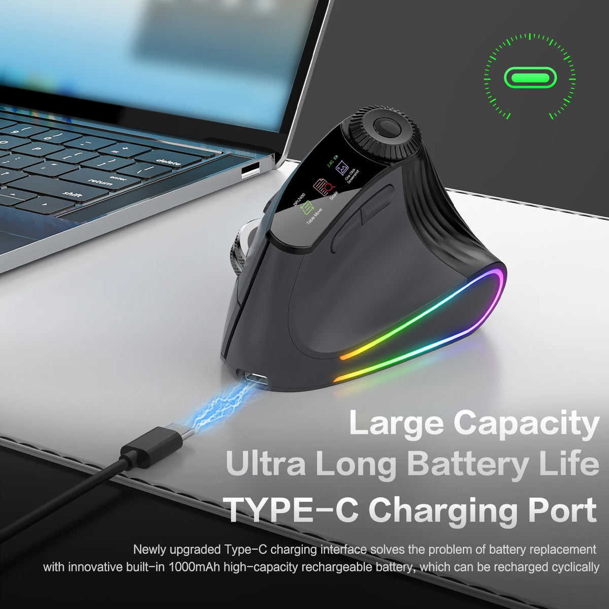 Ergonomic Vertical Mouse with RGB Backlight & Adjustable Speed