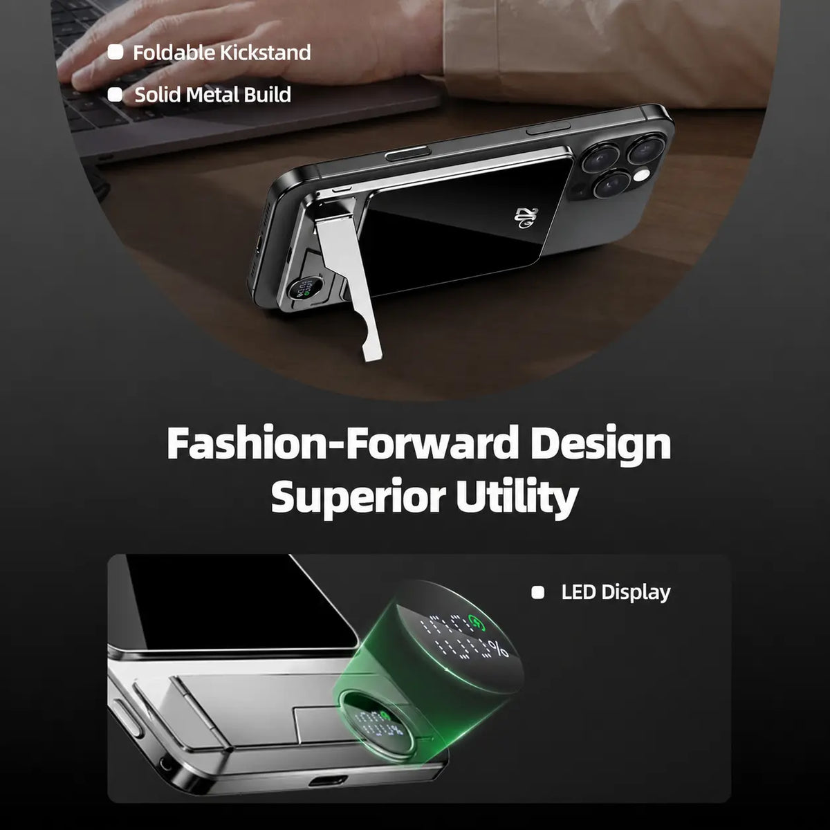 Magnetic Wireless Power Bank 5000mAh with Kickstand & LED Display