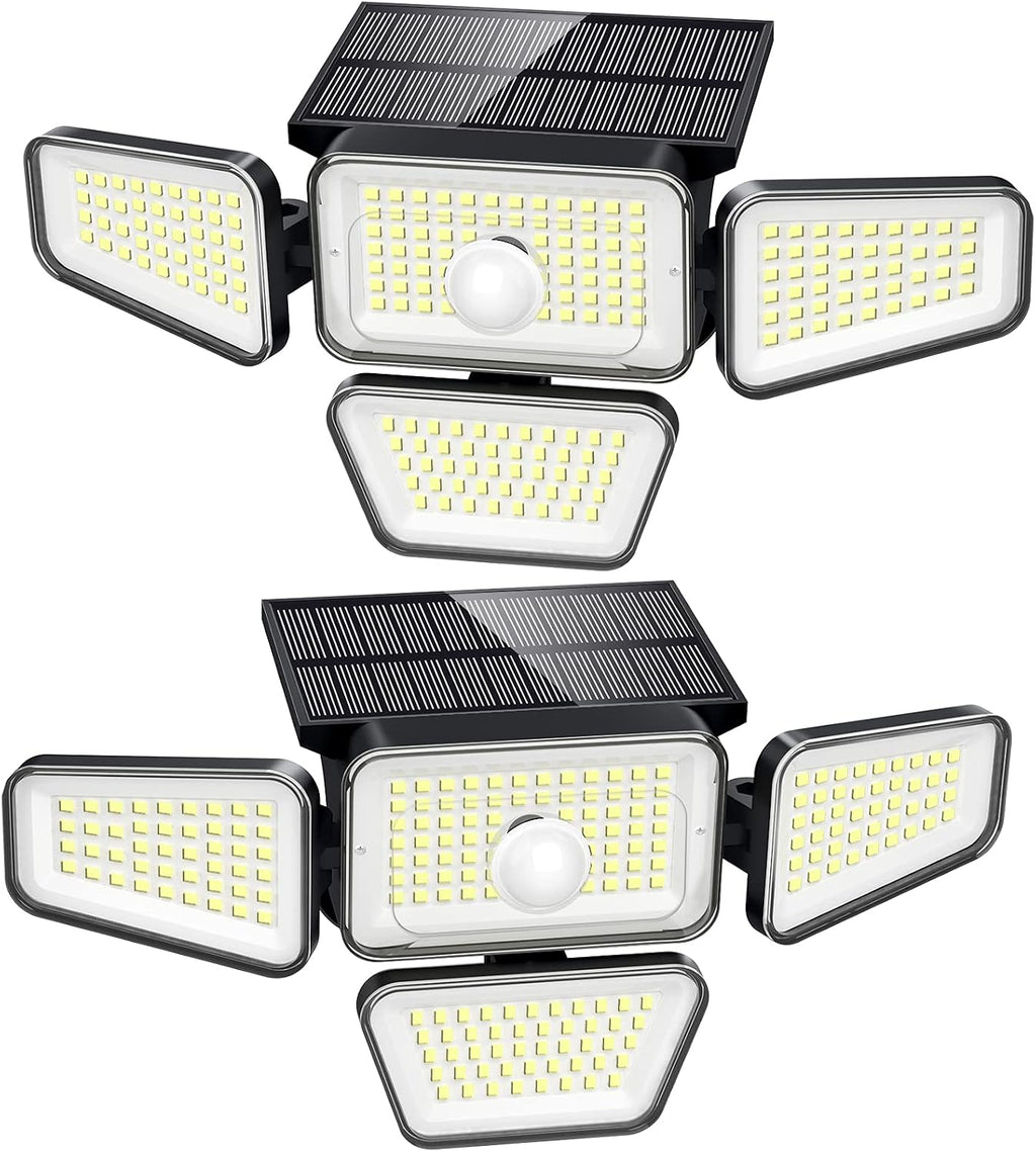 Solar Motion-Sensor Security Flood Light, 4-Head Outdoor LED, Waterproof (2-Pack)
