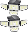 Solar Motion-Sensor Security Flood Light, 4-Head Outdoor LED, Waterproof (2-Pack)