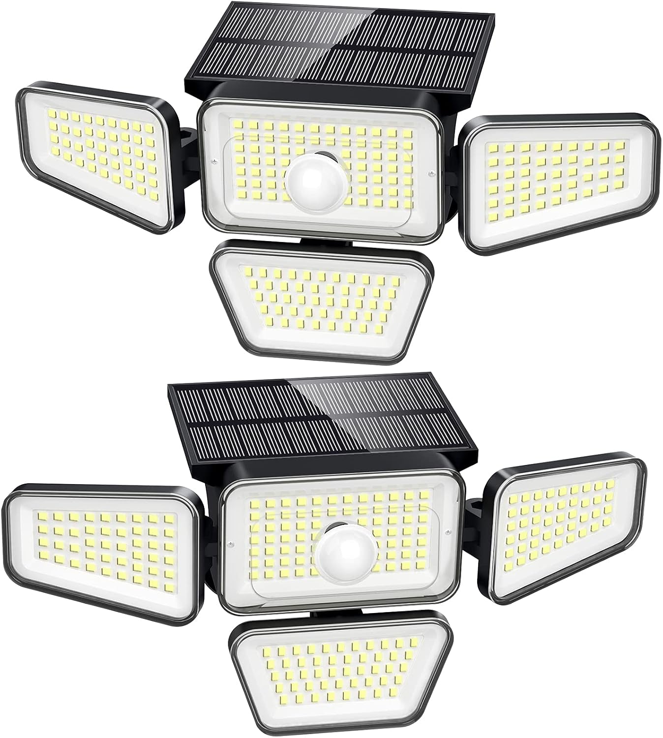 Solar Motion-Sensor Security Flood Light, 4-Head Outdoor LED, Waterproof (2-Pack)