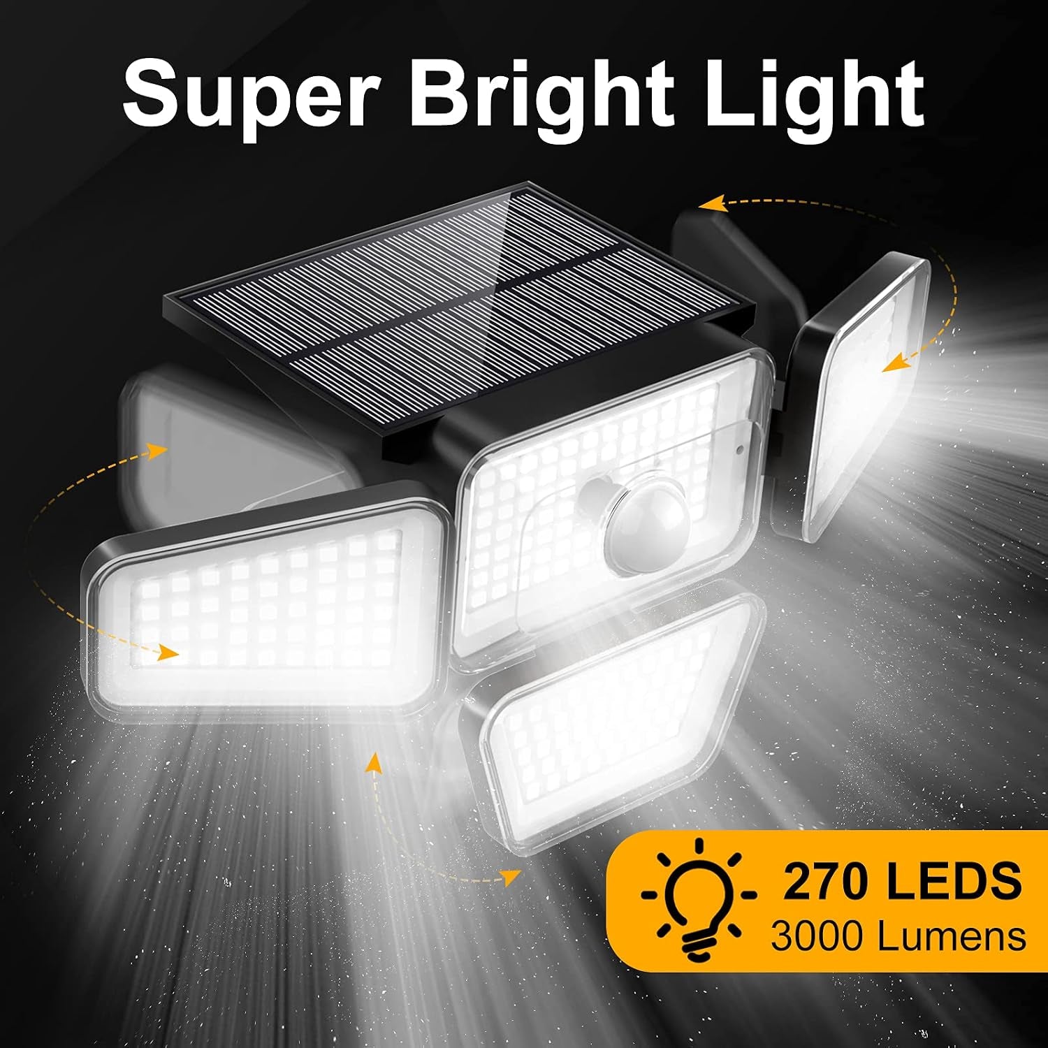Solar Motion-Sensor Security Flood Light, 4-Head Outdoor LED, Waterproof (2-Pack)