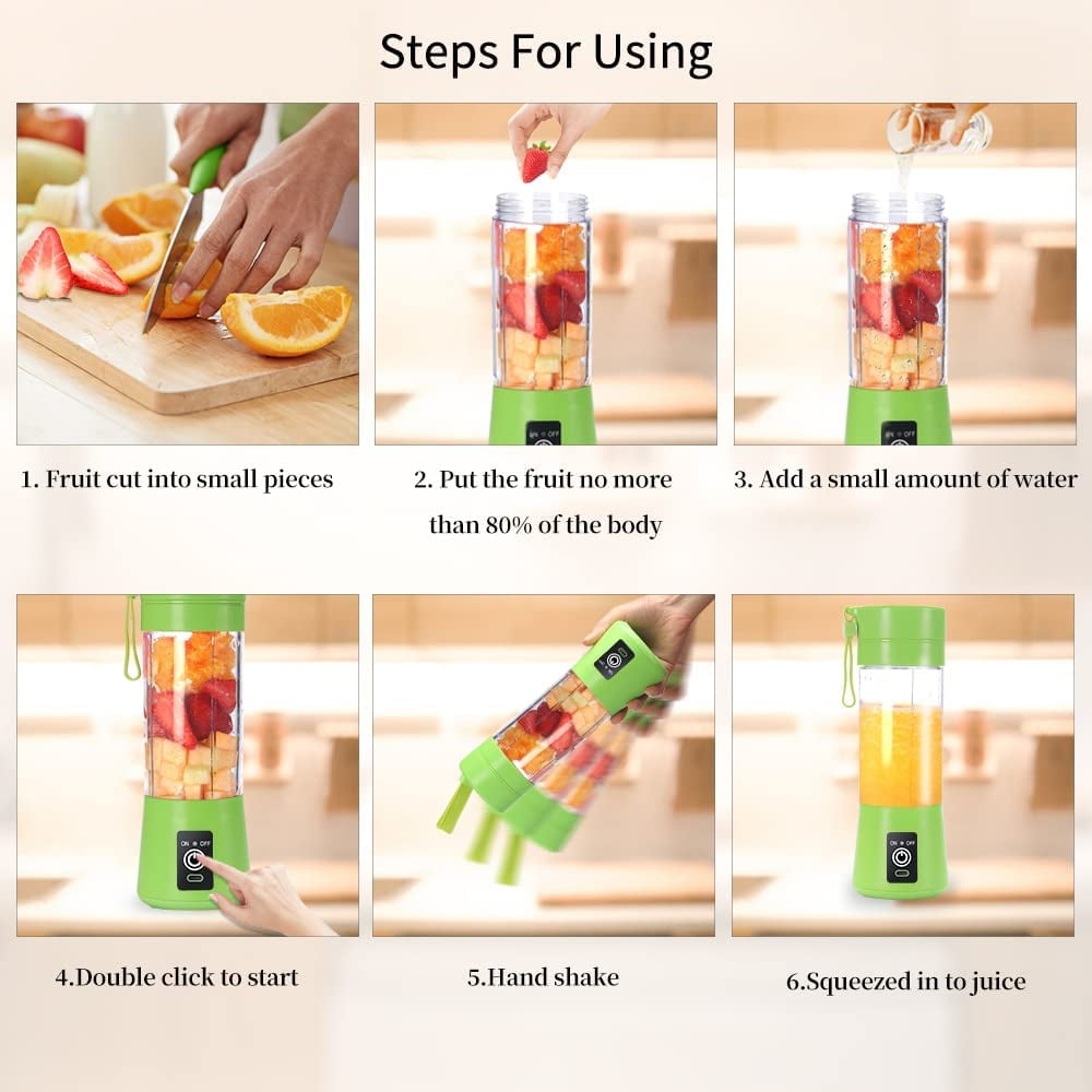 Portable USB Rechargeable Blender, 380ml Personal Juicer Cup with 6 Blades