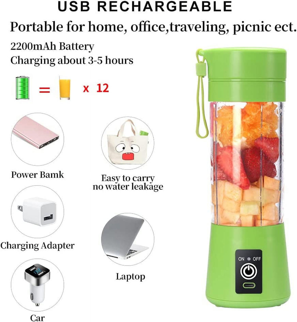 Portable USB Rechargeable Blender, 380ml Personal Juicer Cup with 6 Blades