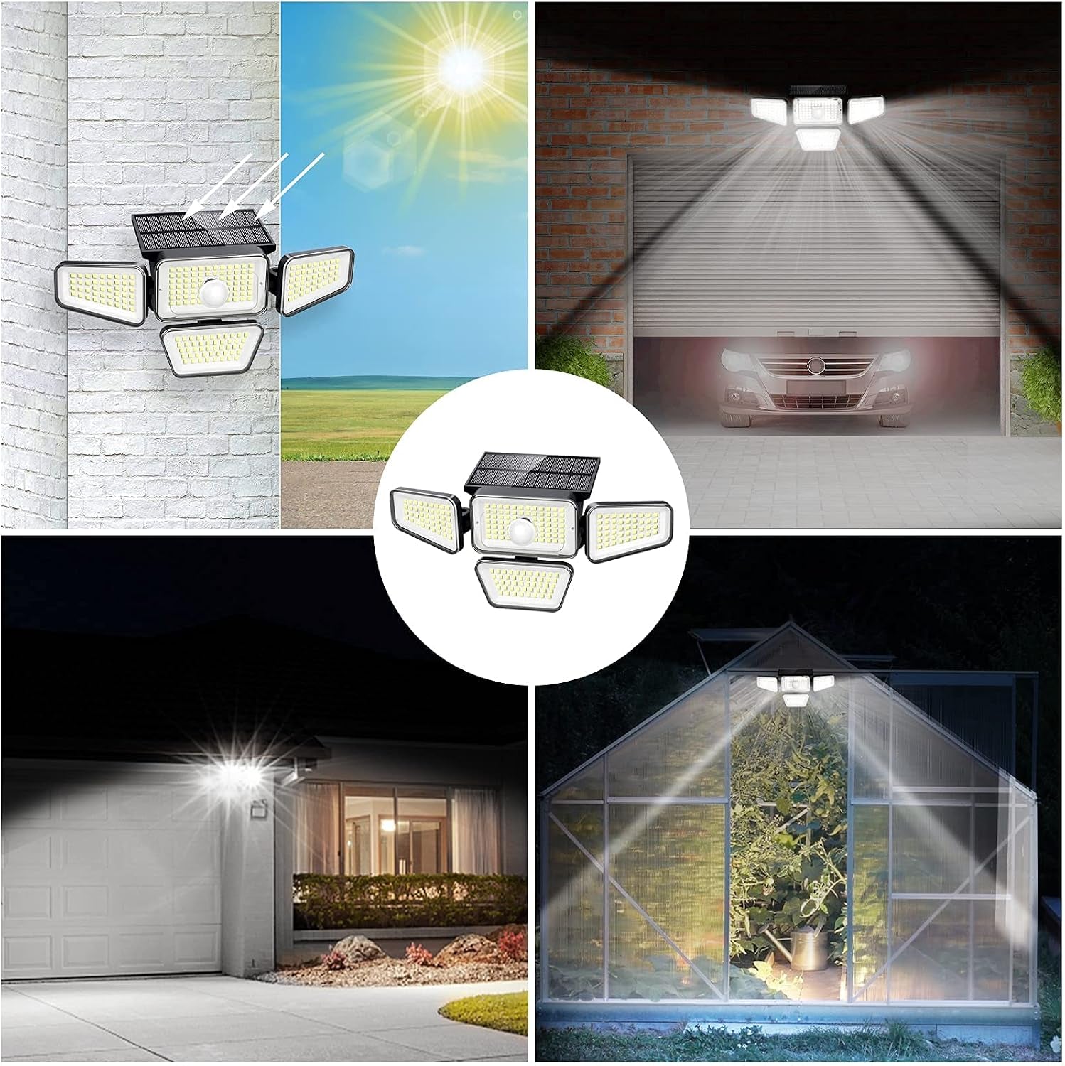 Solar Motion-Sensor Security Flood Light, 4-Head Outdoor LED, Waterproof (2-Pack)