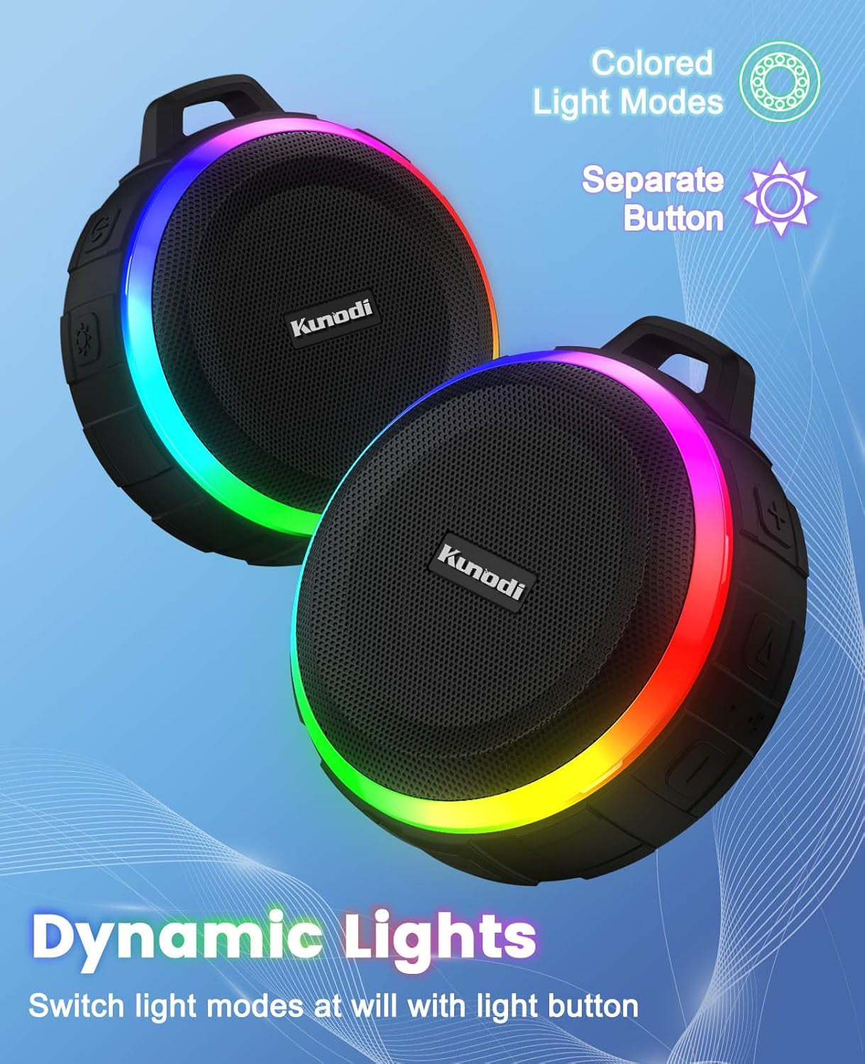 Kunodi IPX7 Waterproof Bluetooth Shower Speaker - Portable Clip-On Speaker
