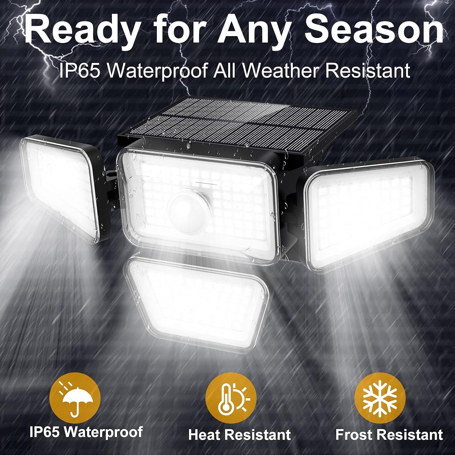 Solar Motion-Sensor Security Flood Light, 4-Head Outdoor LED, Waterproof (2-Pack)
