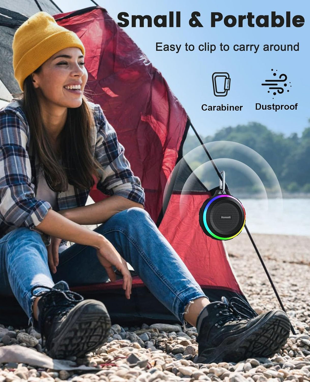 Kunodi IPX7 Waterproof Bluetooth Shower Speaker - Portable Clip-On Speaker