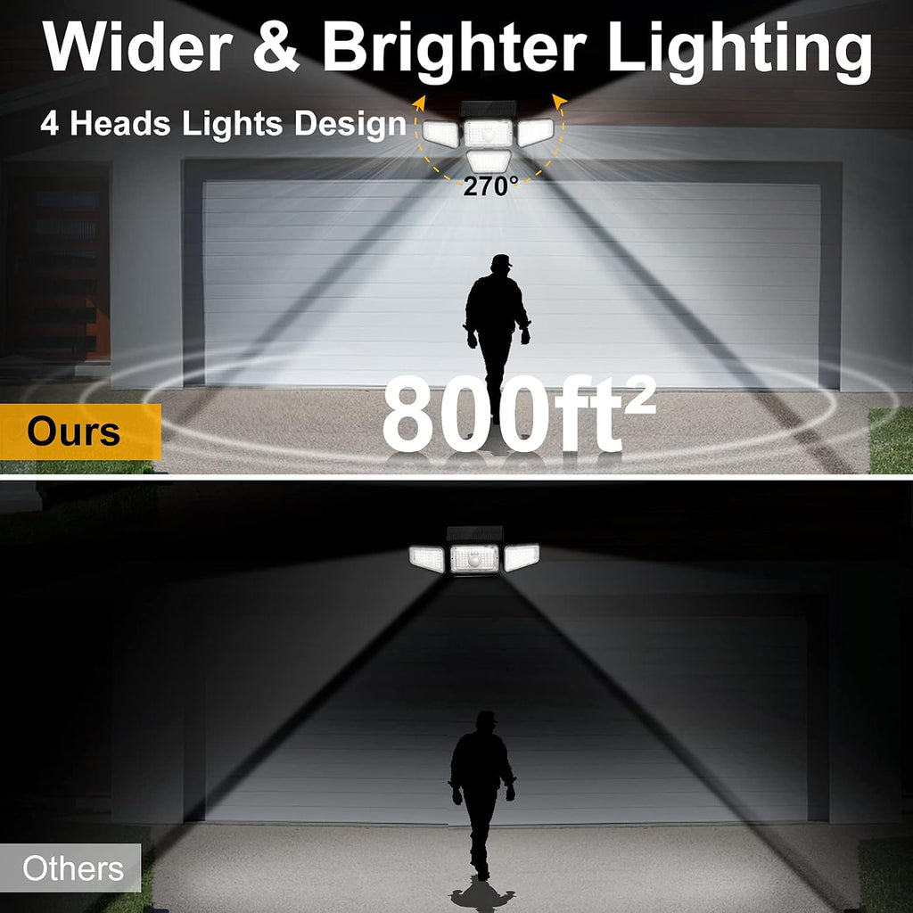 Solar Motion-Sensor Security Flood Light, 4-Head Outdoor LED, Waterproof (2-Pack)