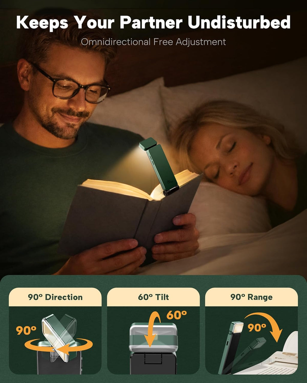 Book Light, Rechargeable Clip-On LED Reading Light for Bed | 3 Color Temperatures with Stepless Dimming, Ultralight Bookmark Design for Book Lovers, Green