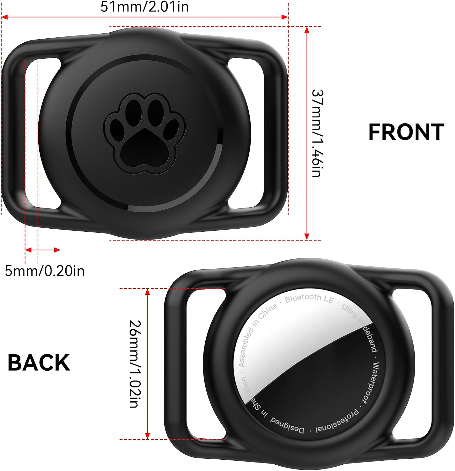 AirTag Holder for Dog Collar, Waterproof 2-Pack (AirTag Not Included)