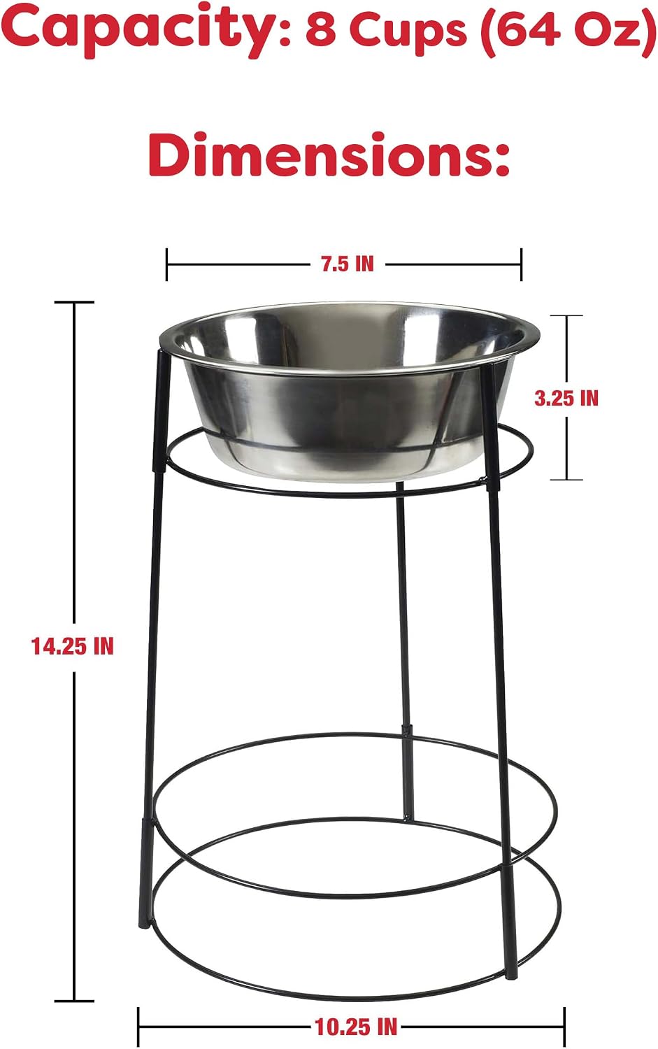 Elevated Dog Bowl Stand with Stainless Steel Bowl, 15in
