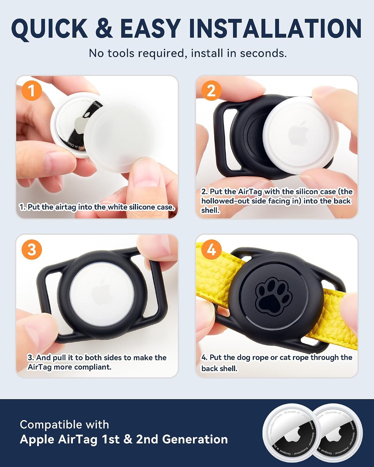 AirTag Holder for Dog Collar, Waterproof 2-Pack (AirTag Not Included)
