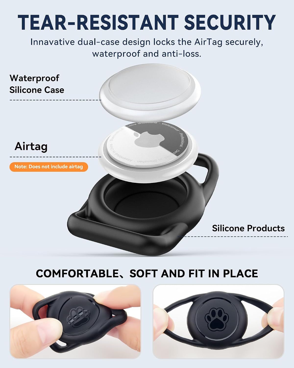 AirTag Holder for Dog Collar, Waterproof 2-Pack (AirTag Not Included)