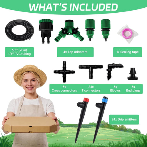 65ft Drip Irrigation Kit for Garden, Raised Beds & Patio Plants