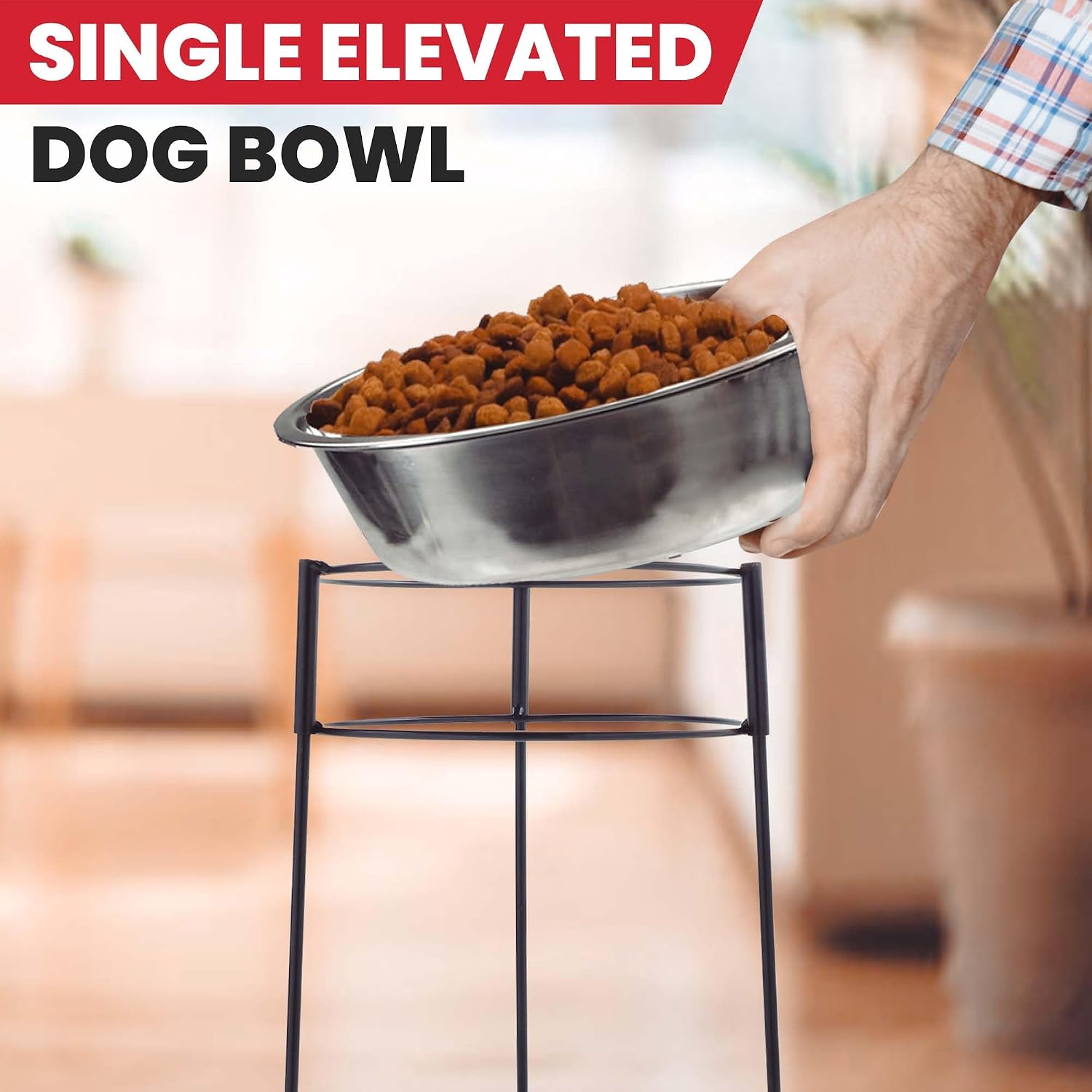 Elevated Dog Bowl Stand with Stainless Steel Bowl, 15in