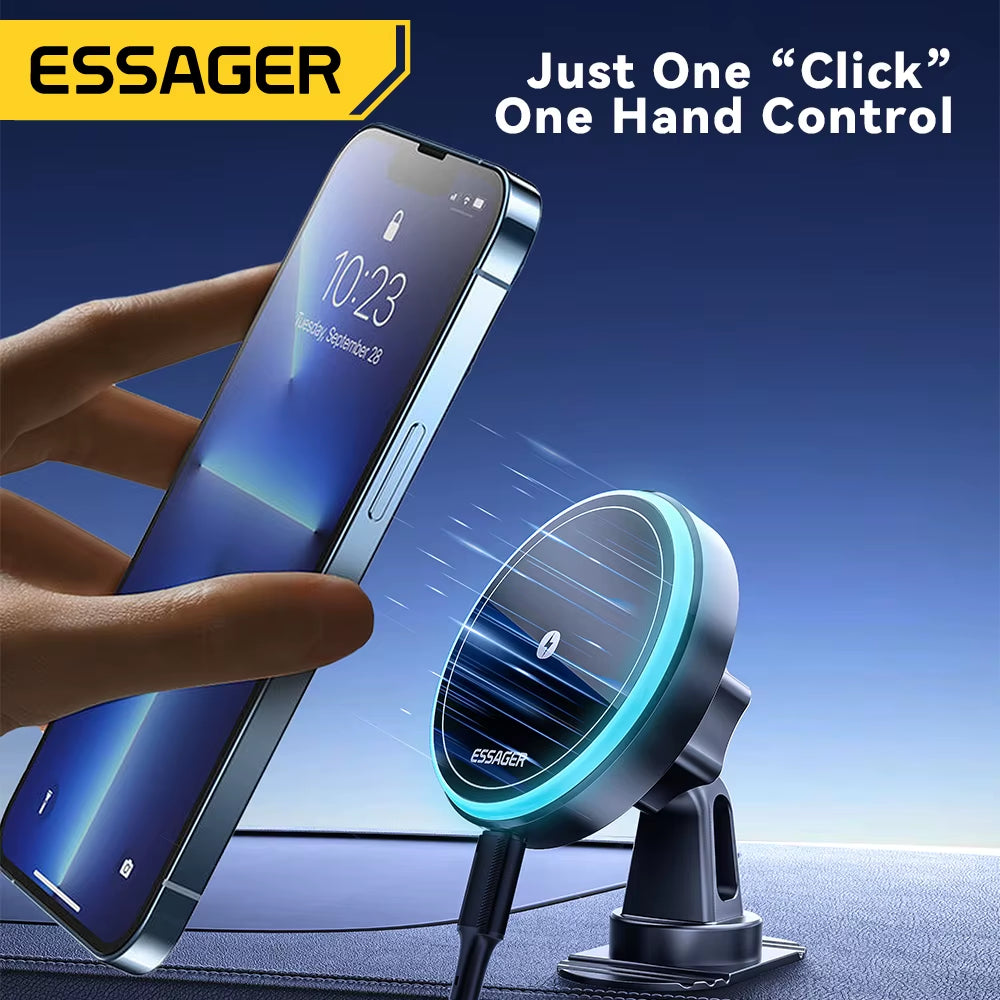 Magnetic Wireless Car Charger Mount, 15W Fast Charging with RGB Light