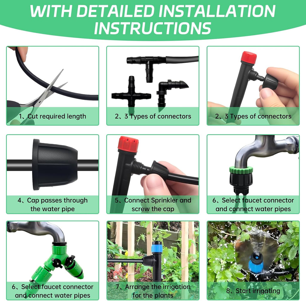65ft Drip Irrigation Kit for Garden, Raised Beds & Patio Plants