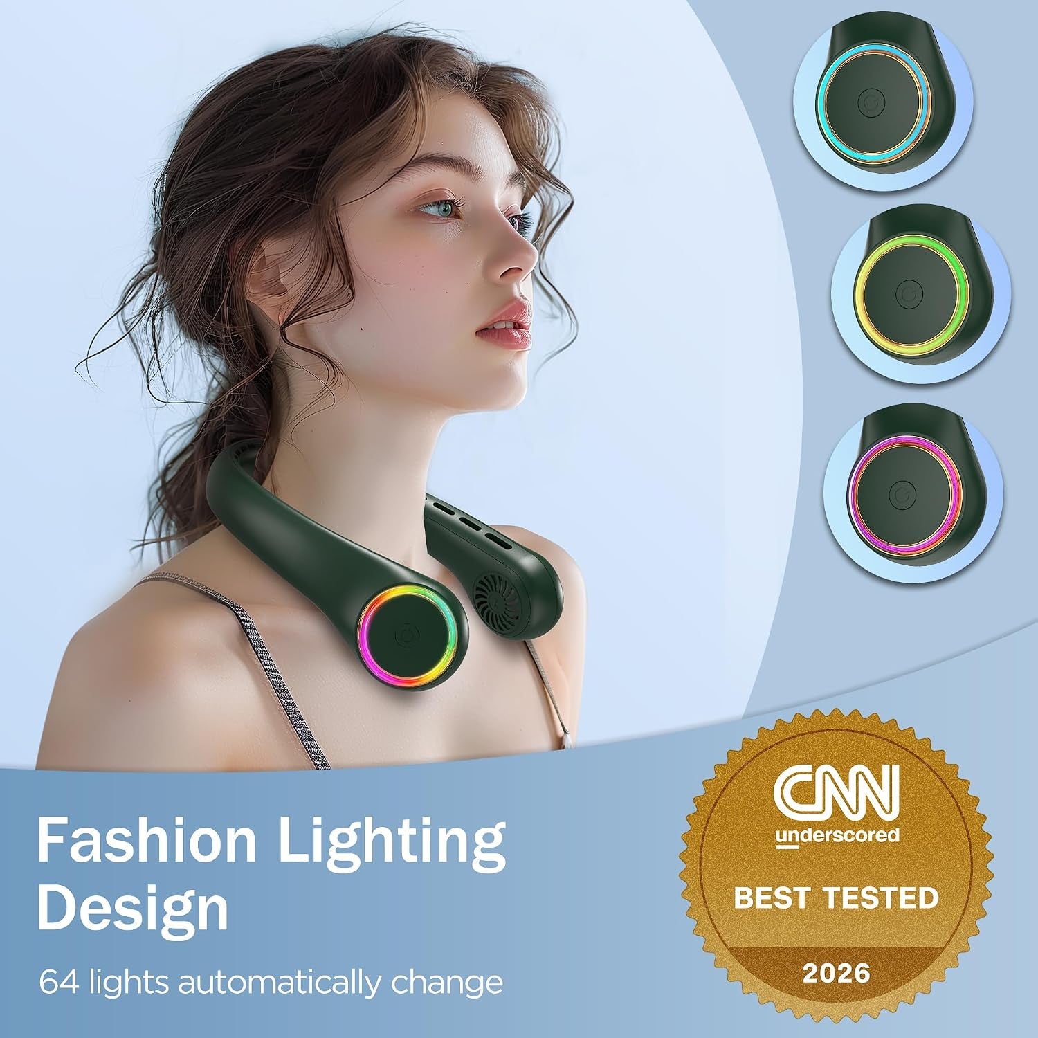 Rechargeable Neck Fan, 4000mAh Battery, 3-Speed Hands-Free Personal Cooling Fan