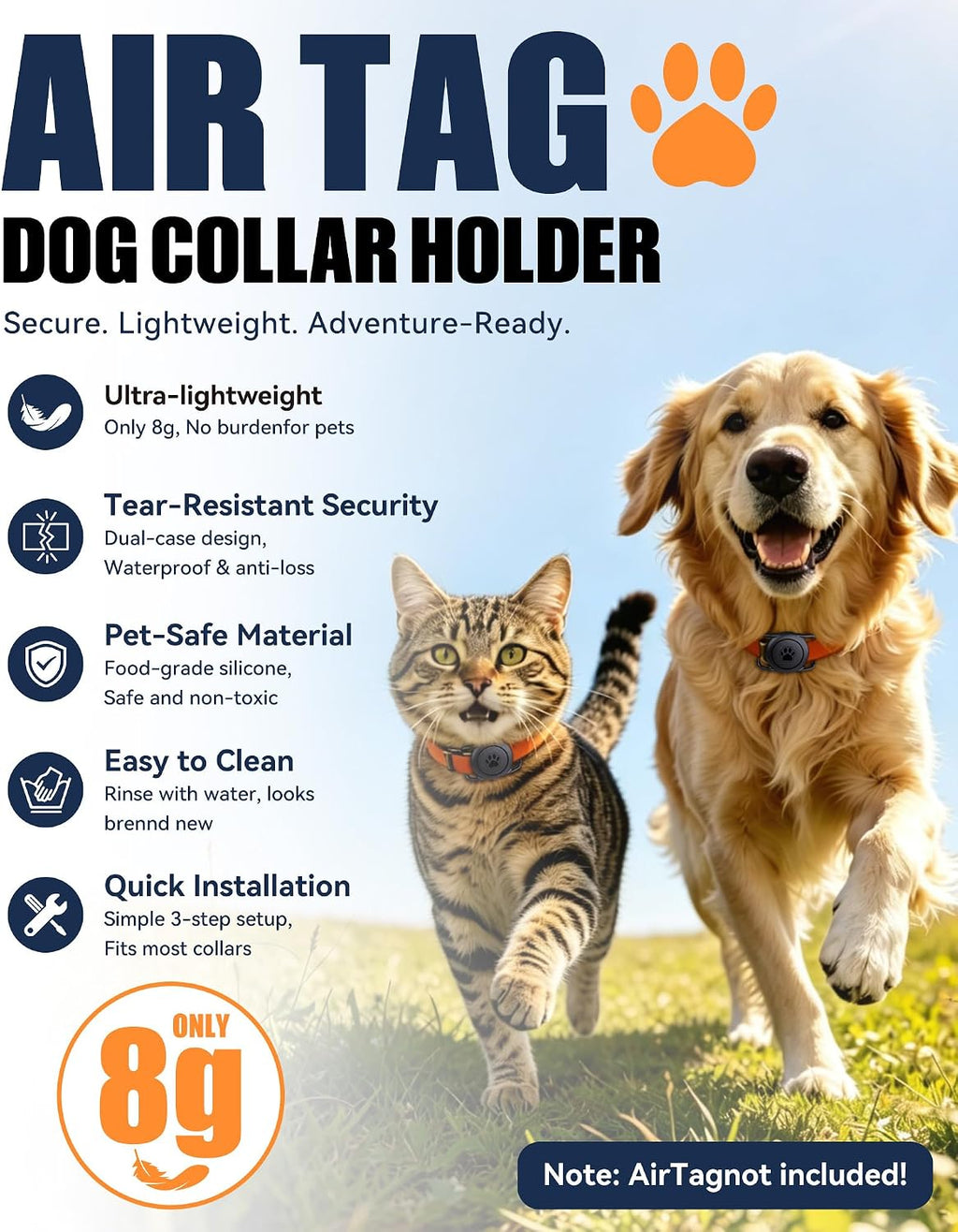 AirTag Holder for Dog Collar, Waterproof 2-Pack (AirTag Not Included)