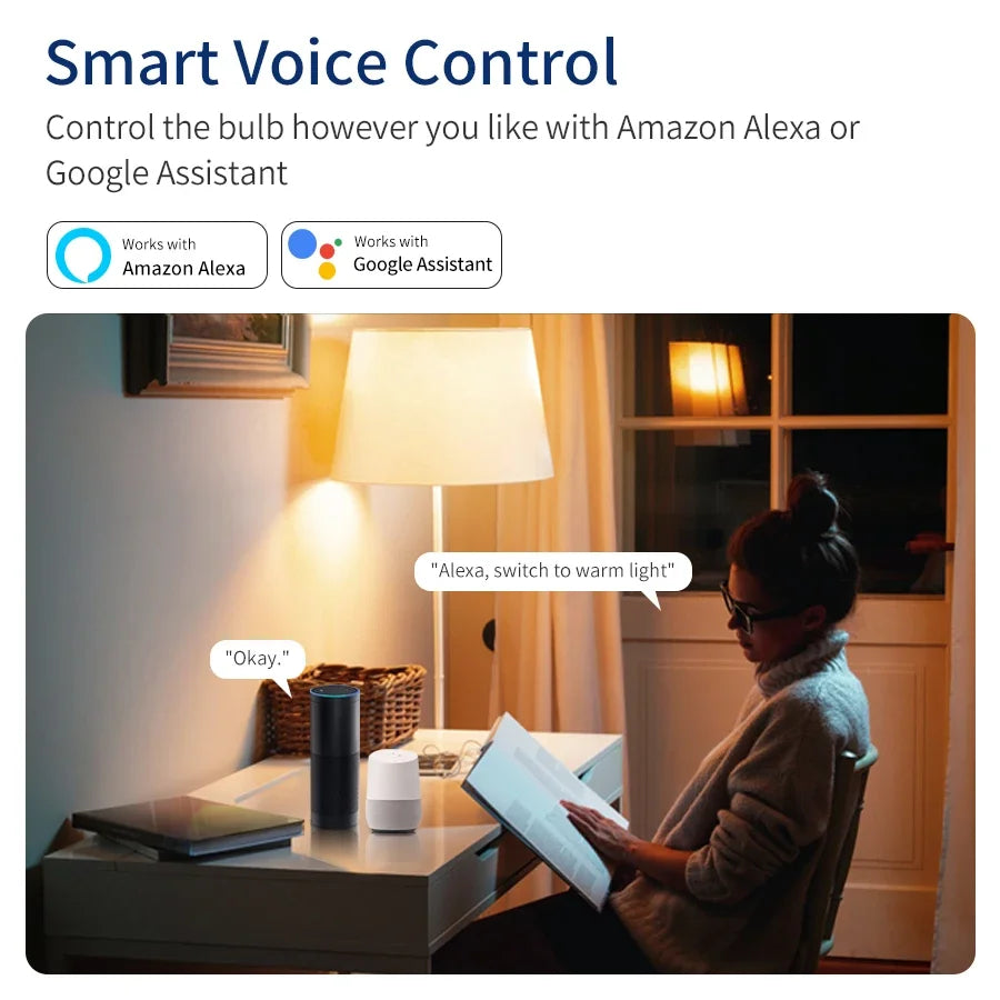 WiFi Smart LED Color Bulb E27, App & Voice Control, Works with Alexa & Google (110V)