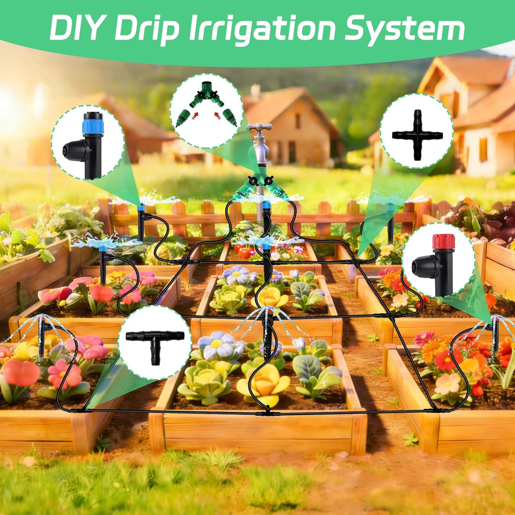 65ft Drip Irrigation Kit for Garden, Raised Beds & Patio Plants