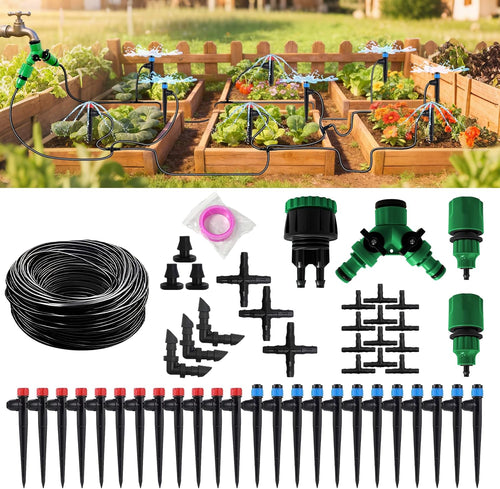 65ft Drip Irrigation Kit for Garden, Raised Beds & Patio Plants