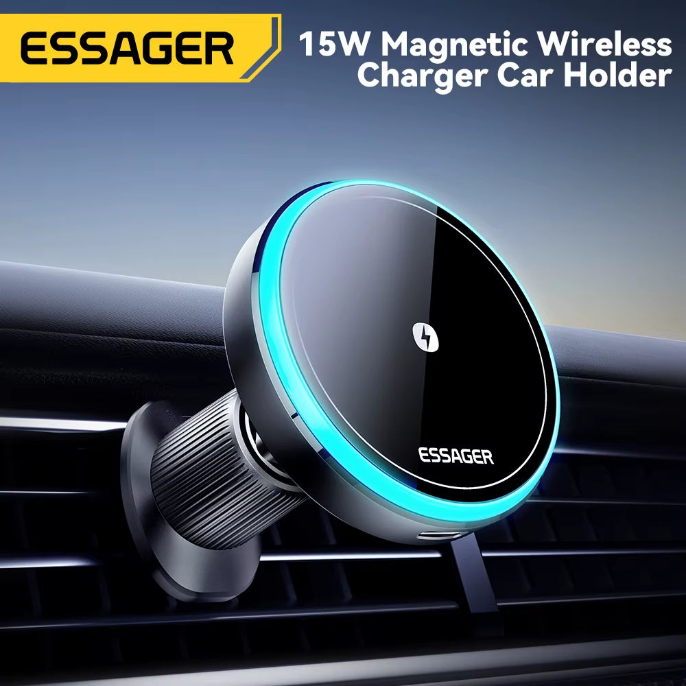 Magnetic Wireless Car Charger Mount, 15W Fast Charging with RGB Light