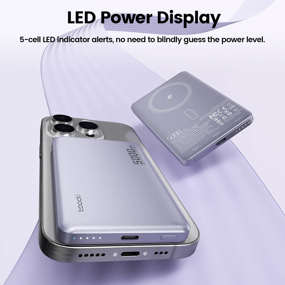 Magnetic Wireless Power Bank - MagSafe Compatible, 15W Fast Charging, 5000/10000mAh