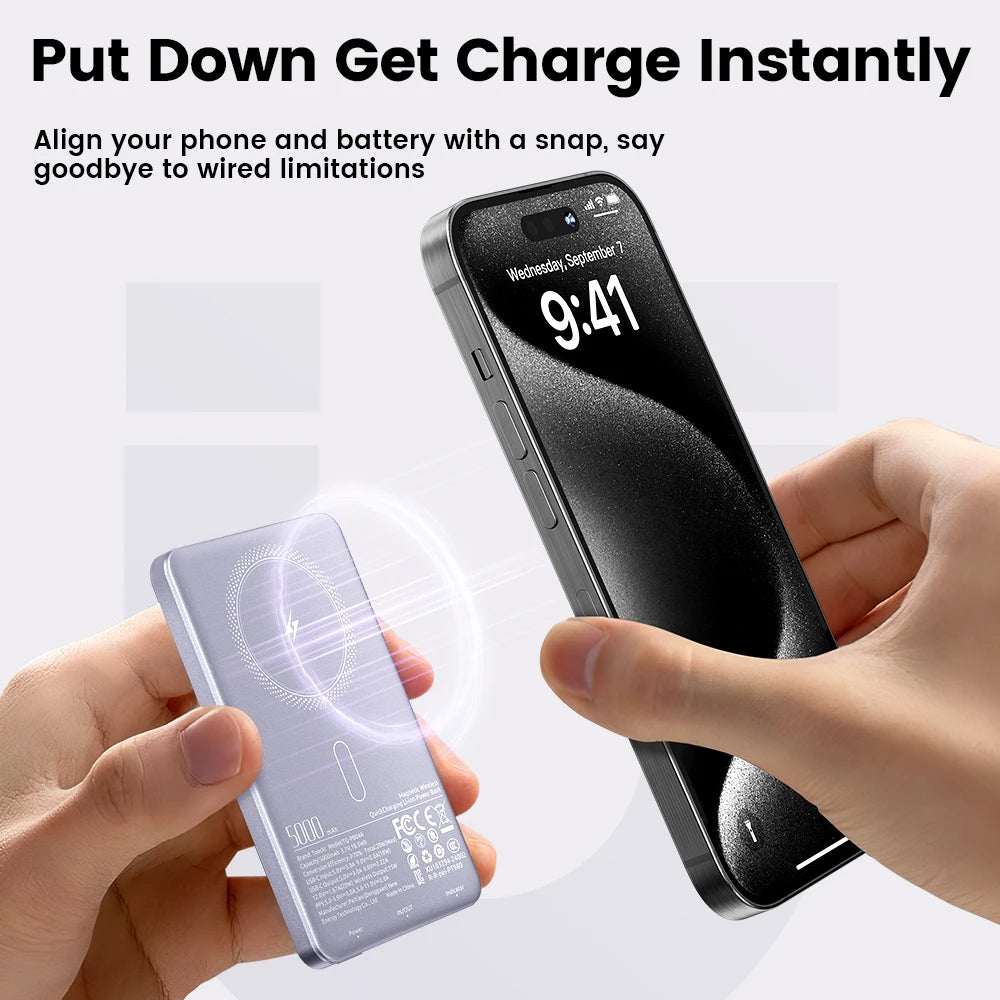 Magnetic Wireless Power Bank - MagSafe Compatible, 15W Fast Charging, 5000/10000mAh