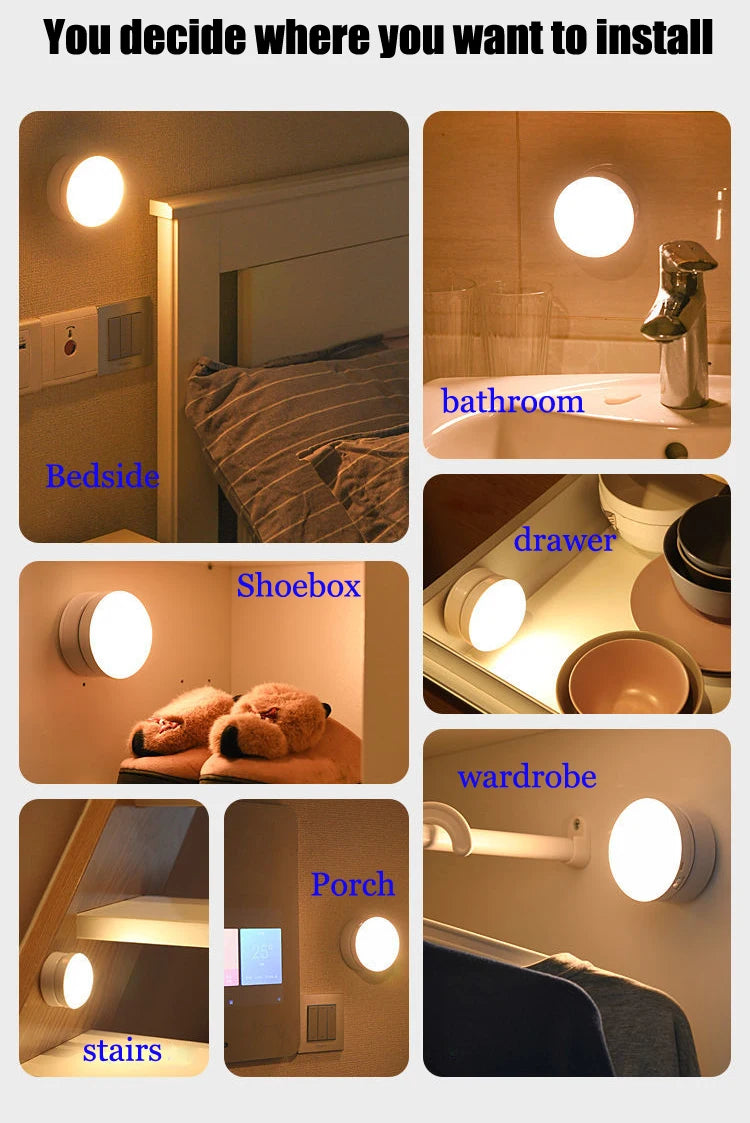 Motion-Sensor LED Cabinet Light, USB Rechargeable, Magnetic Mount