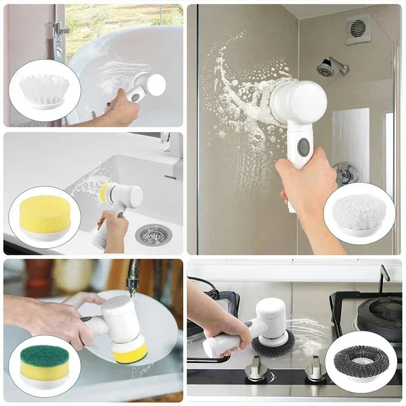 Cordless Electric Spin Scrubber with 5 Brush Heads