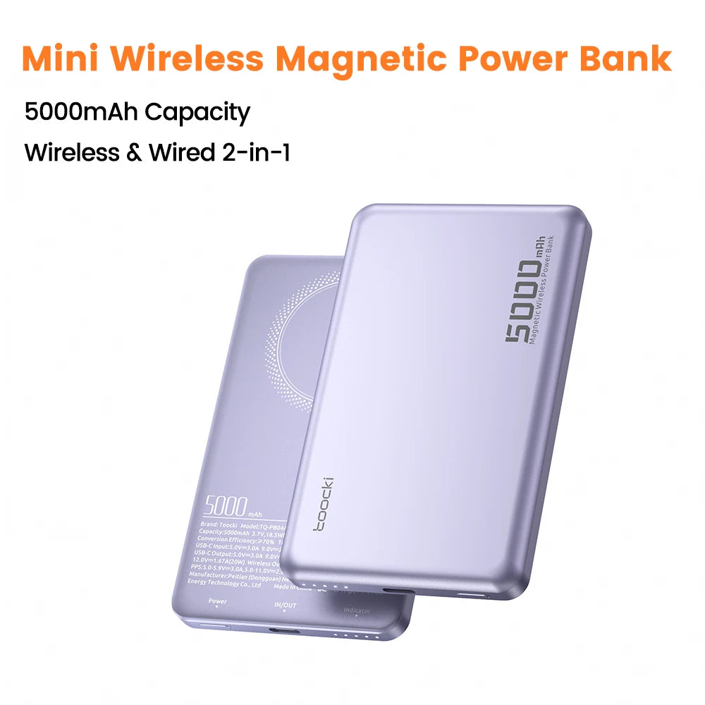 Magnetic Wireless Power Bank - MagSafe Compatible, 15W Fast Charging, 5000/10000mAh