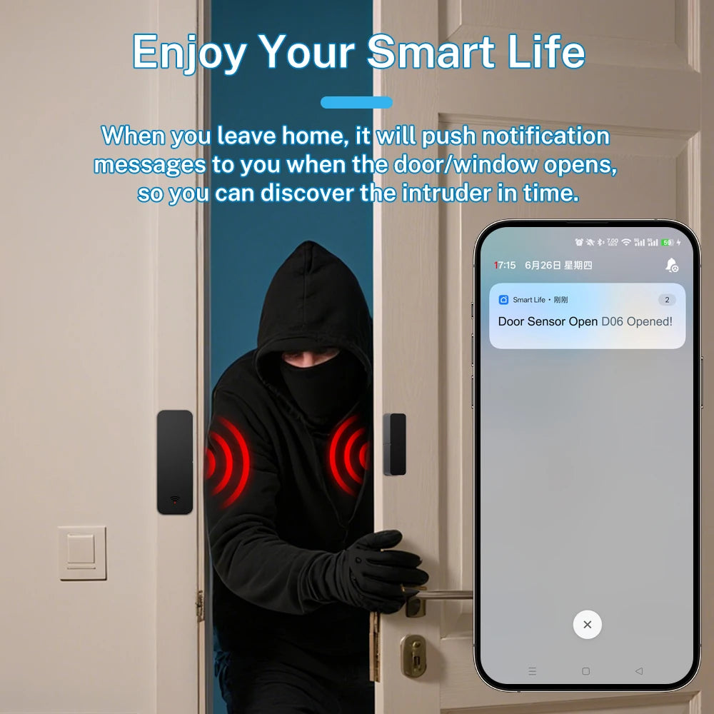 WiFi Door & Window Sensor, Smart Entry Alert for Home Security (2.4GHz)