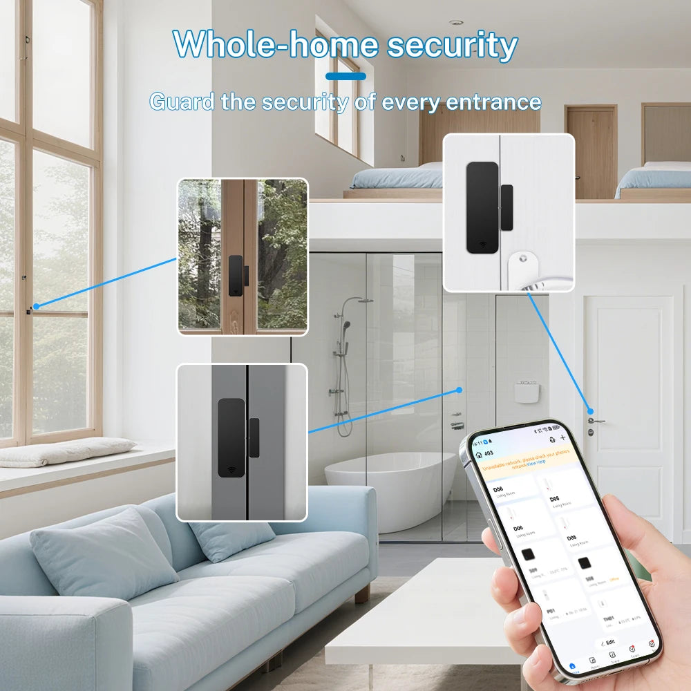 WiFi Door & Window Sensor, Smart Entry Alert for Home Security (2.4GHz)
