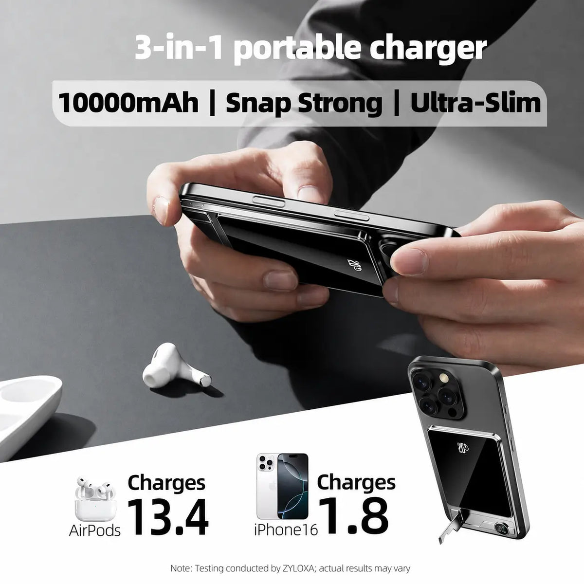 Magnetic Wireless Power Bank 5000mAh with Kickstand & LED Display