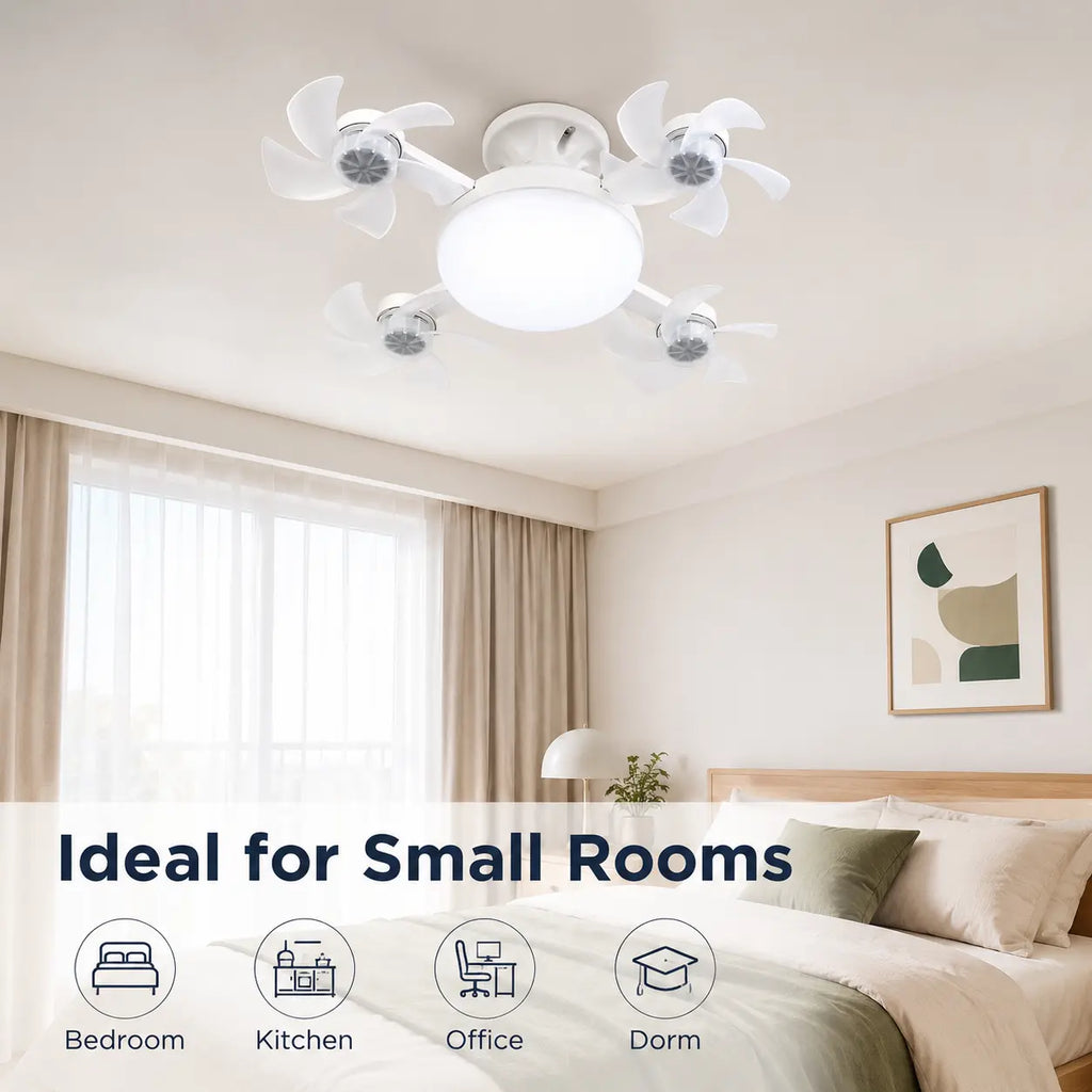 Foldable Ceiling Fan Light with Remote — E26 Socket, LED, Quiet Airflow