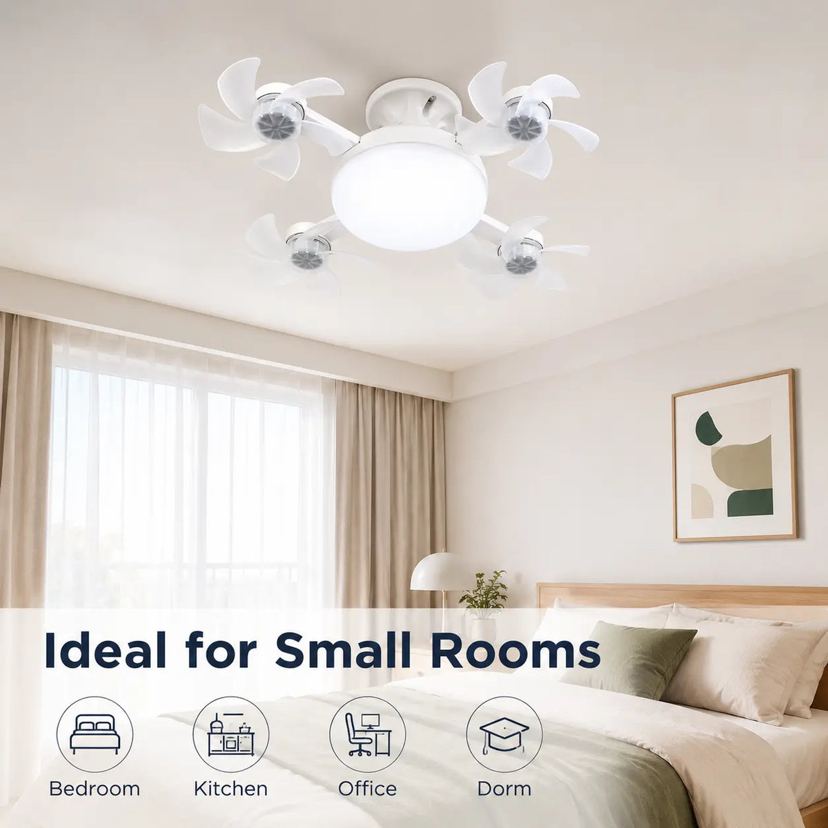 Foldable Ceiling Fan Light with Remote — E26 Socket, LED, Quiet Airflow