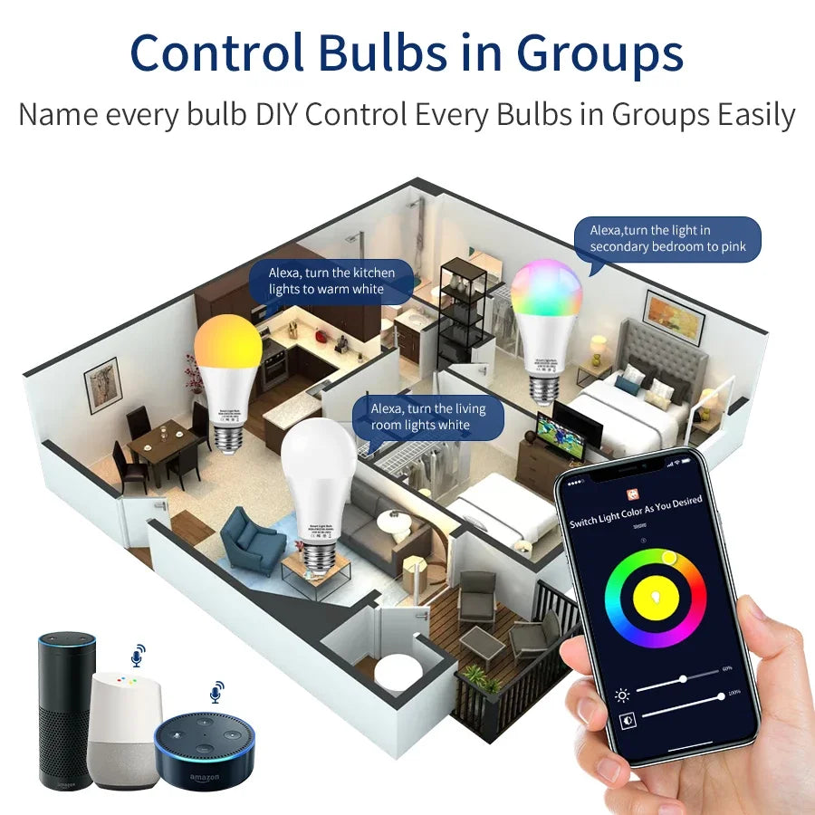 WiFi Smart LED Color Bulb E27, App & Voice Control, Works with Alexa & Google (110V)