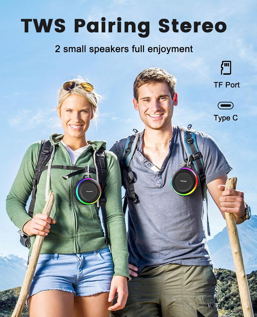 Kunodi IPX7 Waterproof Bluetooth Shower Speaker - Portable Clip-On Speaker