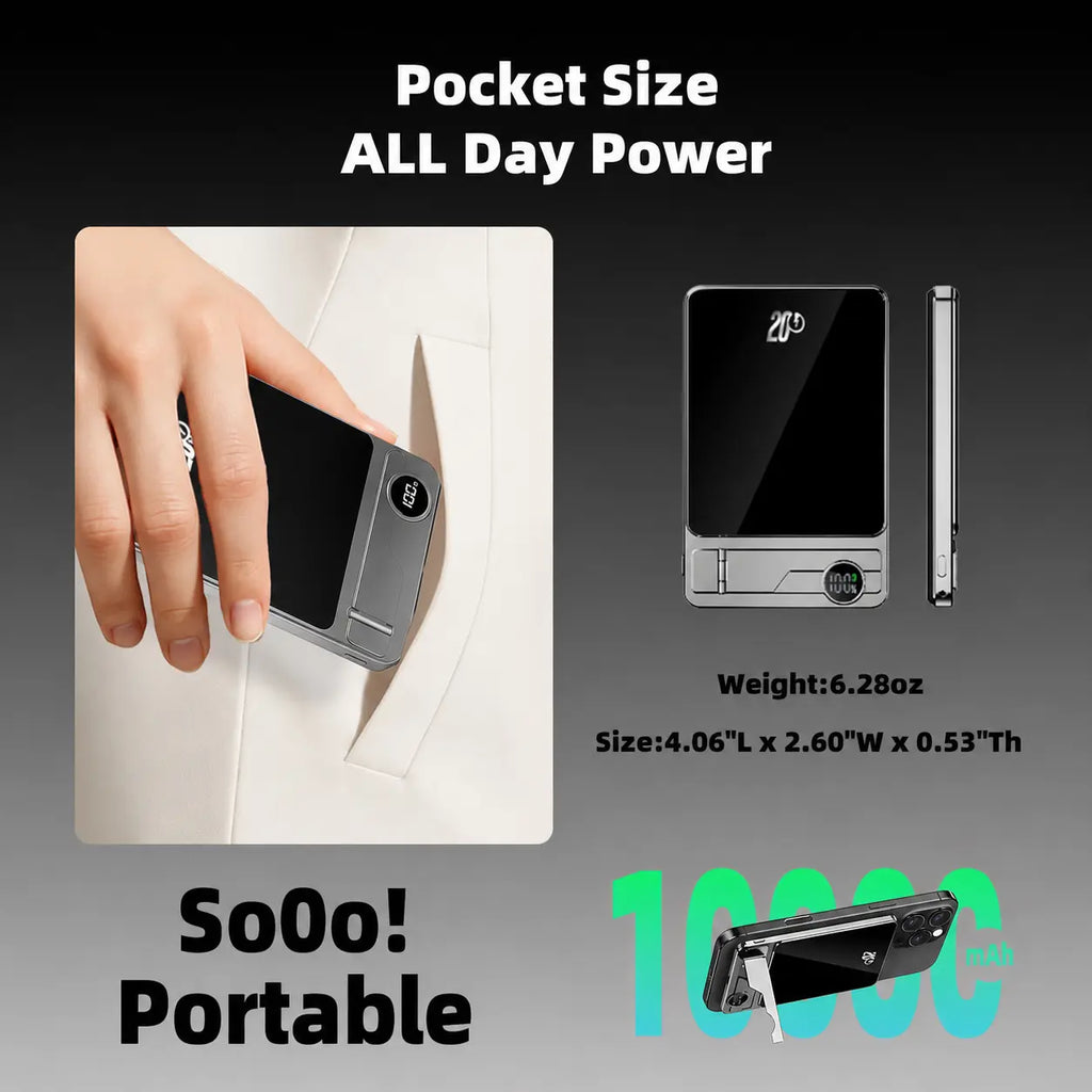 Magnetic Wireless Power Bank 5000mAh with Kickstand & LED Display