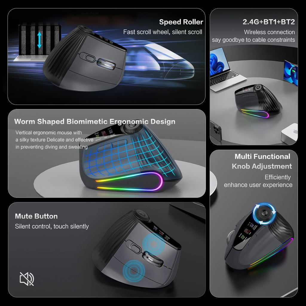 Ergonomic Vertical Mouse with RGB Backlight & Adjustable Speed