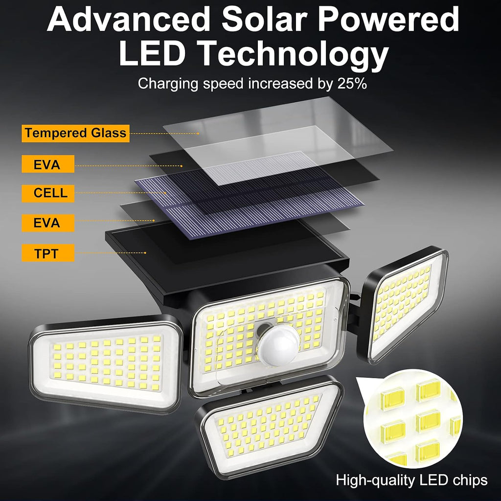 Solar Motion-Sensor Security Flood Light, 4-Head Outdoor LED, Waterproof (2-Pack)