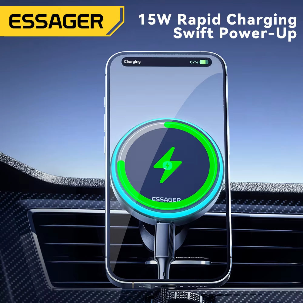 Magnetic Wireless Car Charger Mount, 15W Fast Charging with RGB Light