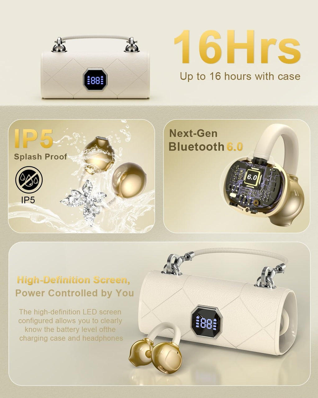 Clip-On Open Ear Earbuds with Detachable Jewelry Charm