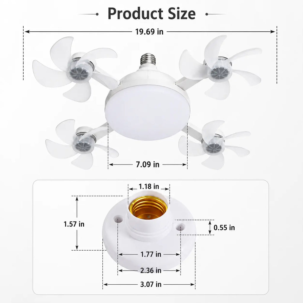 Foldable Ceiling Fan Light with Remote — E26 Socket, LED, Quiet Airflow