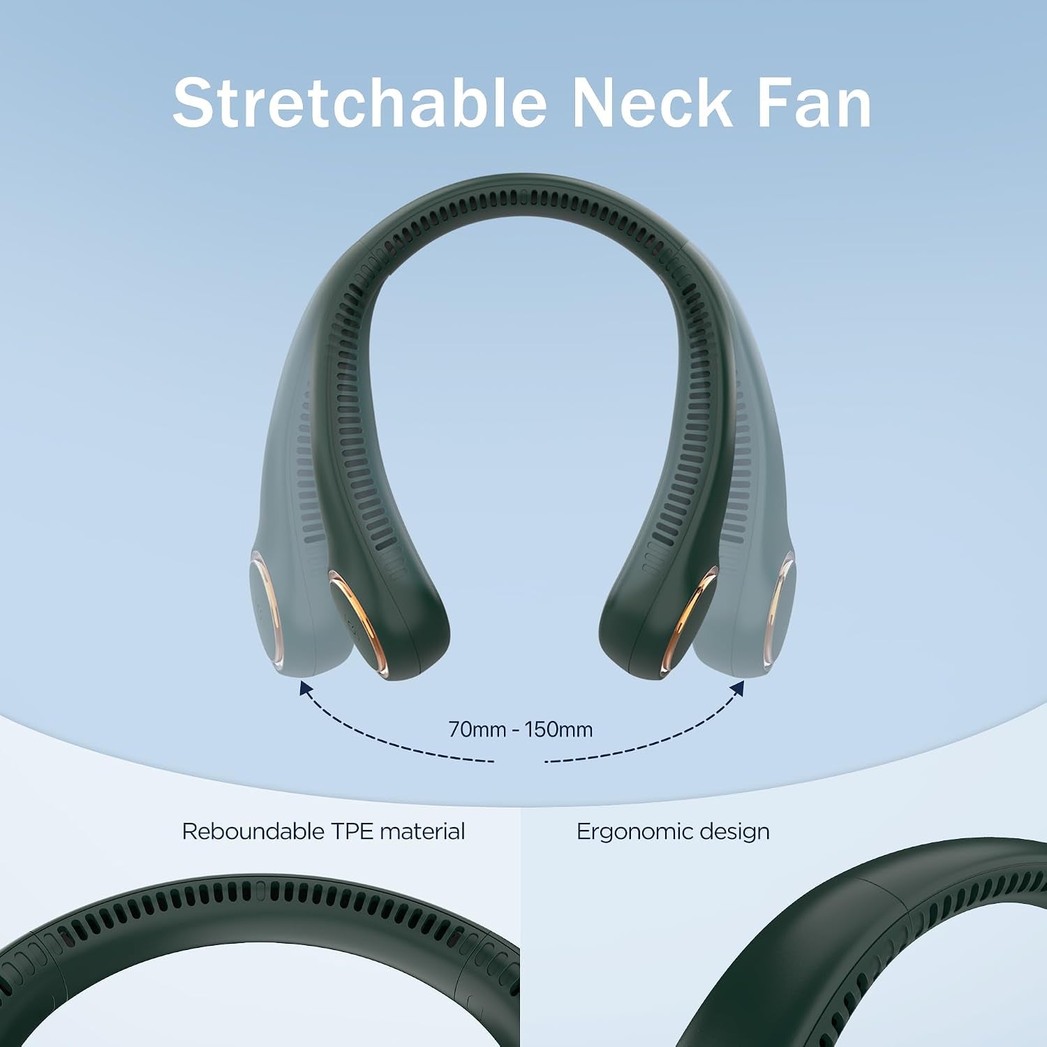 Rechargeable Neck Fan, 4000mAh Battery, 3-Speed Hands-Free Personal Cooling Fan
