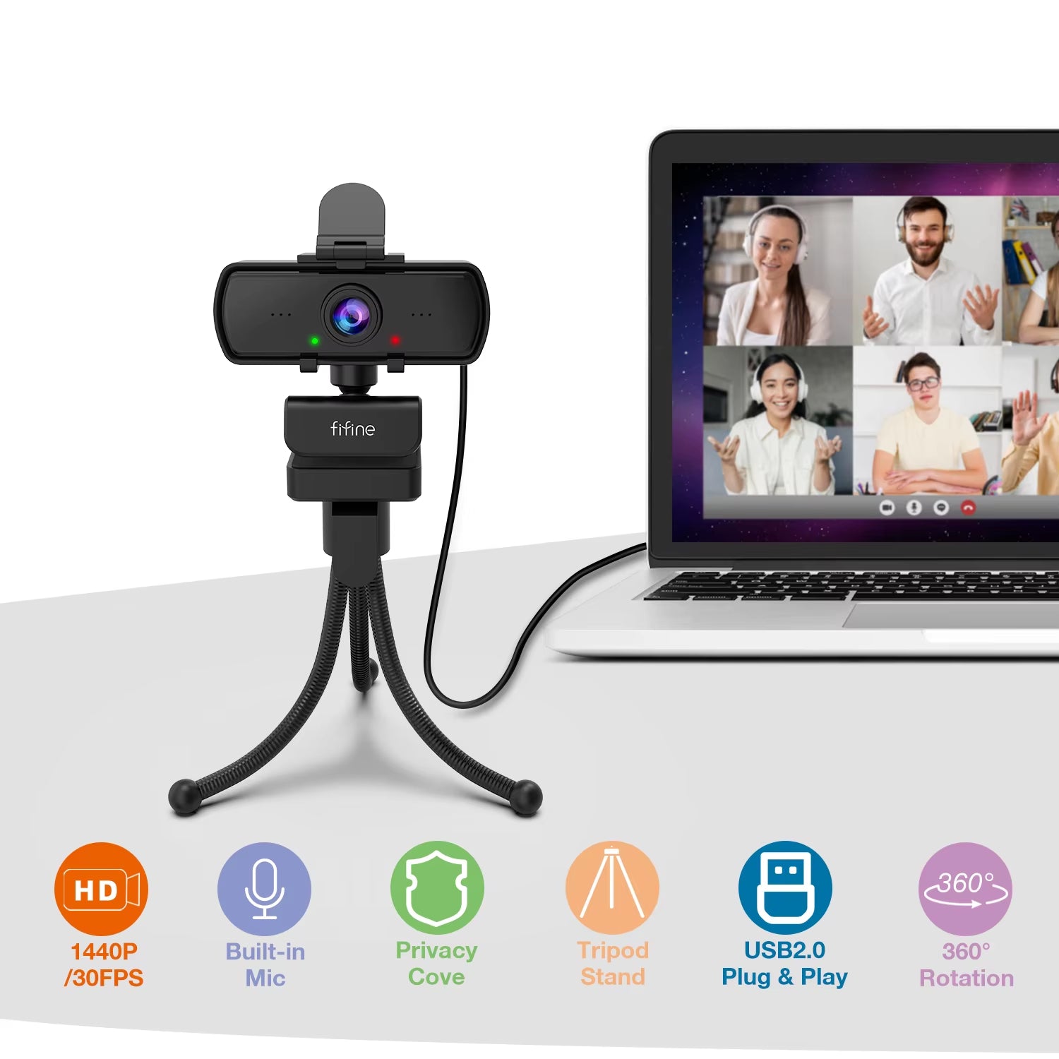 1440P Full HD PC Webcam with Microphone, Tripod, for USB Desktop & Laptop, Live Streaming Webcam for Video Calling - K420