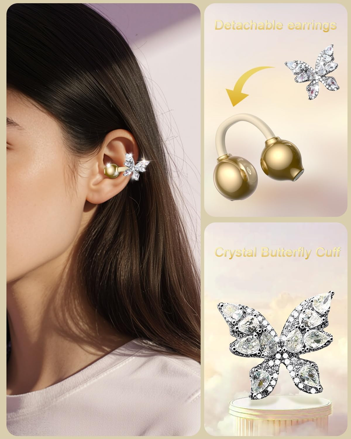 Clip-On Open Ear Earbuds with Detachable Jewelry Charm